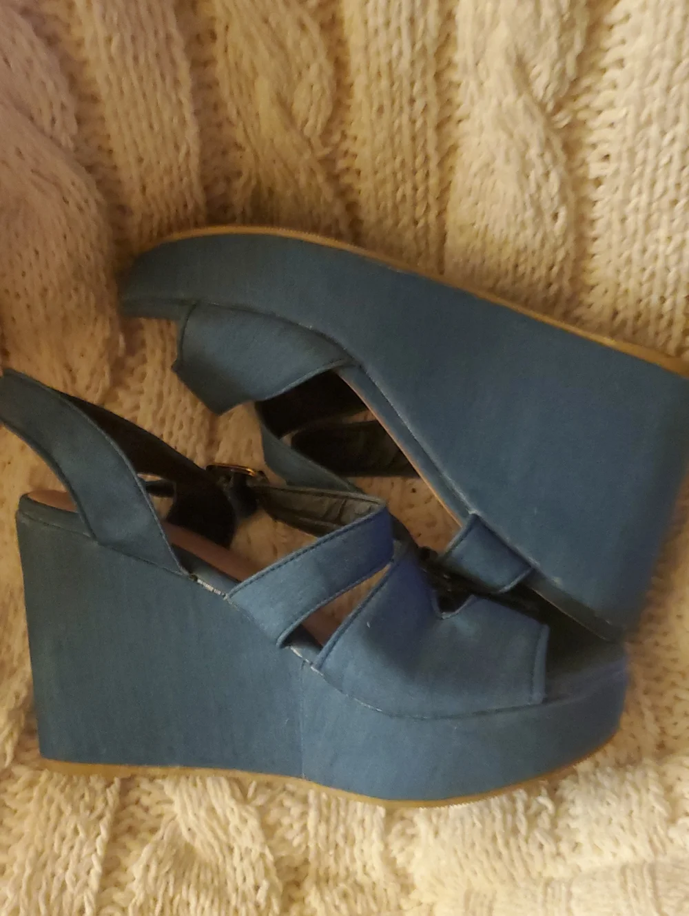Rampage Navy Blue Strappy Wedge Sandals